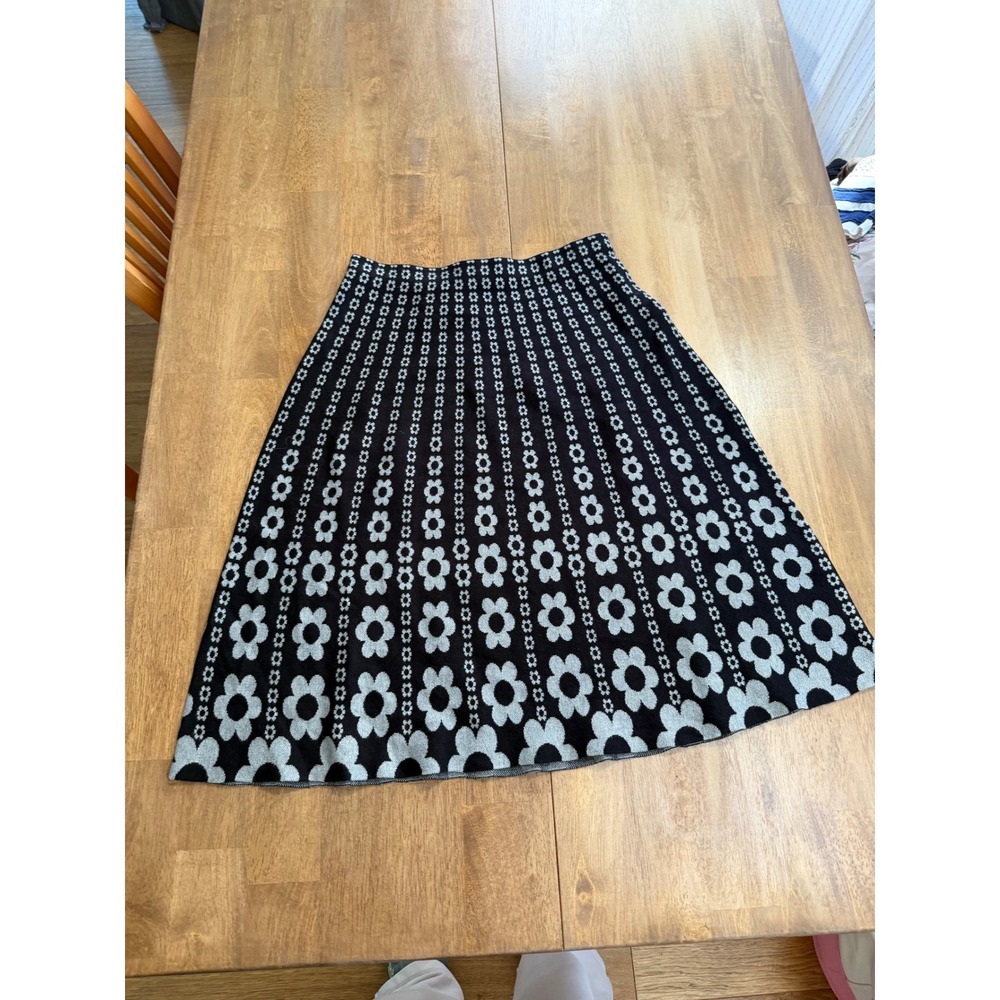 Milano Womens Black Grey Floral Knit A-Line Midi Skirt Size M 15929-SW789